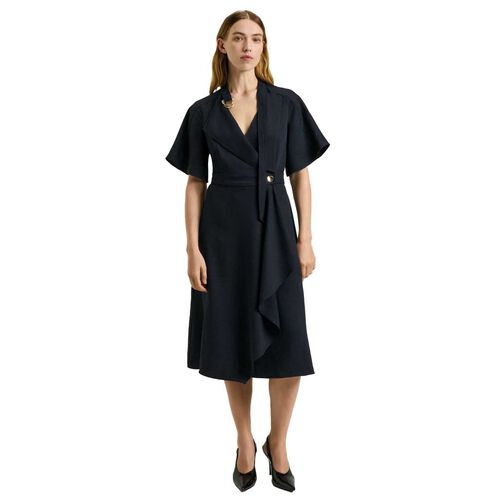 Veronika Maine Textured Twill Cape Sleeve Dress